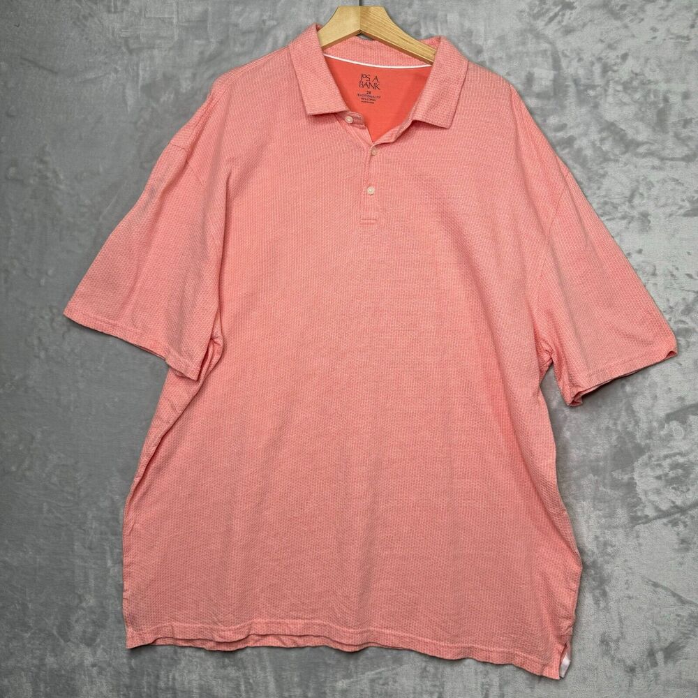 Jos A Bank Traditional Fit Polo Mens 2X Orange White 100% Cotton Short Sleeve